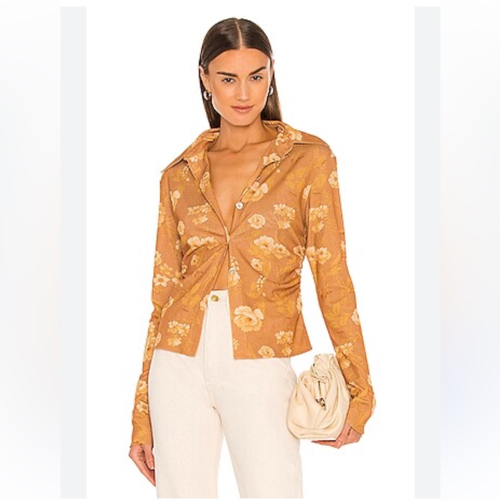 Nanushka Mustard Floral Button-Down Shirt